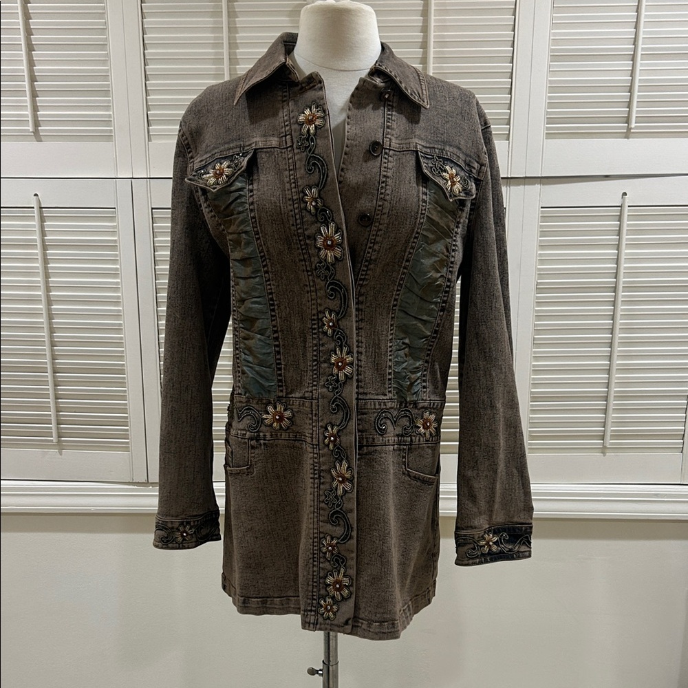 Promocioro Vintage Embroidered beaded Brown Women's Jacket